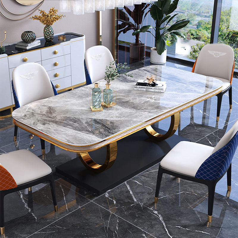 轻奢亮光岩板餐桌椅后现代简约家用小户型餐桌意式高端大理石餐桌