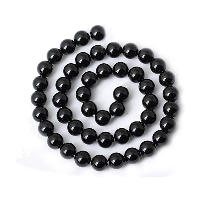 Tiktok Live Broadcast Natural Black Agate round Beads Obsidian Scattered Beads Glass Semi-Finished Beads DIY Ornament Accessories