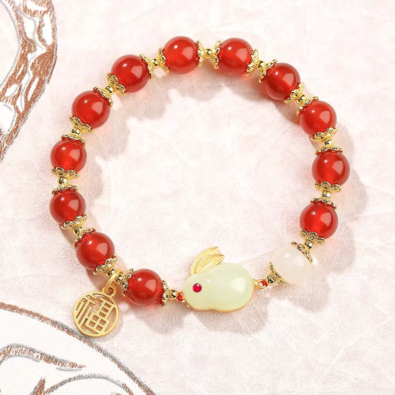 Jade Hare Bracelet Female Niche Woven Money Rabbit Boundless Hetian Jade Bracelet Jade Hare Bracelet Accessories Crystal Bracelet Wholesale