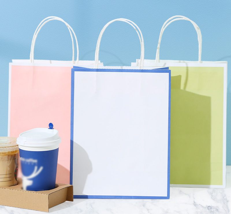 奶茶咖啡外卖袋可做杯垫蛋糕甜品牛皮纸包装袋彩色礼品购物手提袋