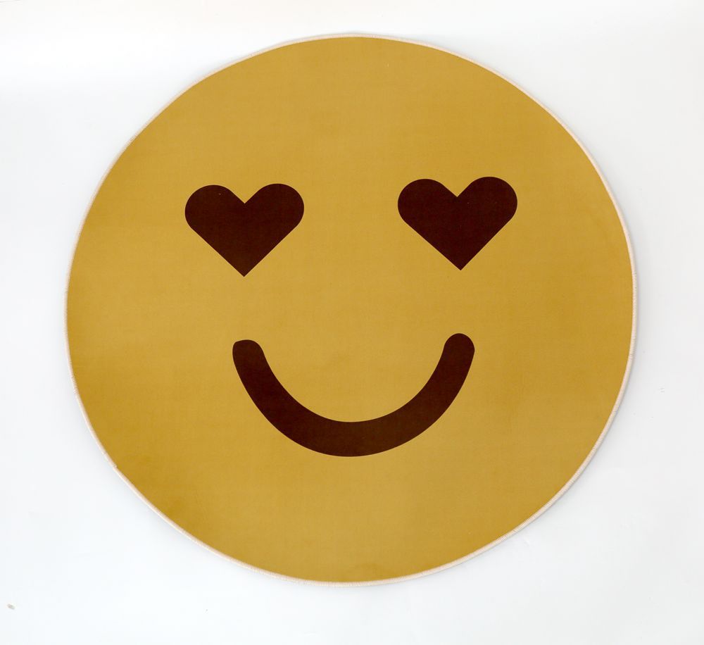 ins可爱圆形黄色笑脸地垫儿童摄影坐垫拍照脚垫绒面防滑垫子
