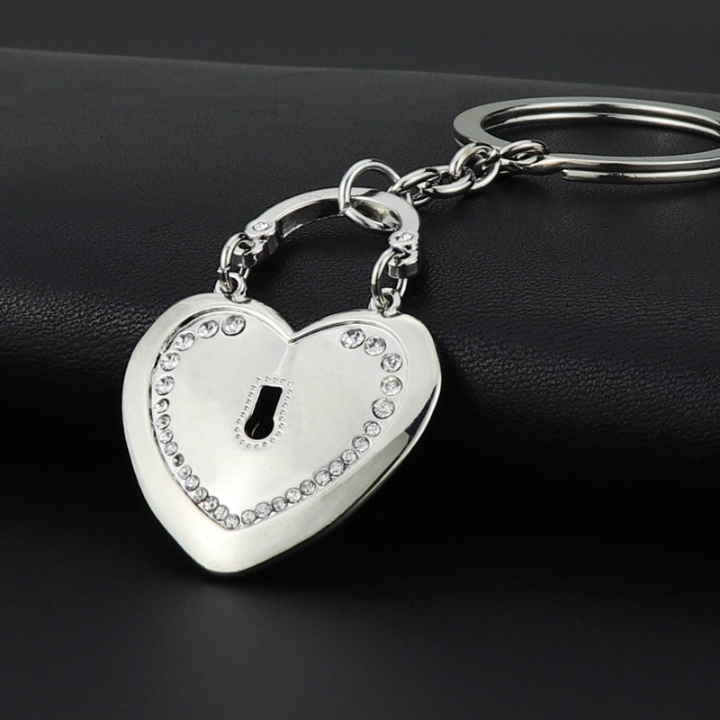 爱心钥匙扣镶钻爱心锁情侣锁小挂件心锁钥匙扣可来样定制