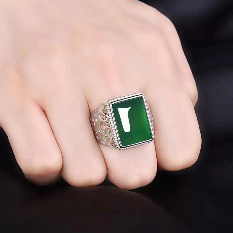 european and american fashion agate-like lingteng gold ring personality simple men carnelian emerald ring wholesale