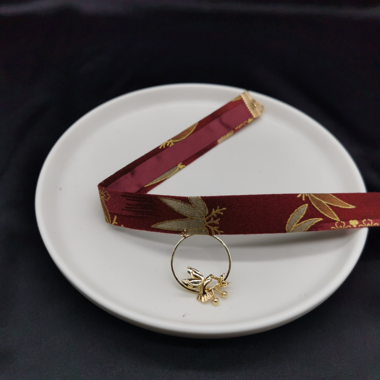 复古风布艺小鸟吊坠脖子饰品choker锁骨链项圈