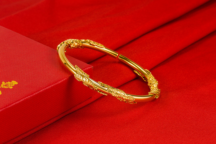 开口精品手工镶嵌花叶相思藤手镯 时尚越南沙金浮雕花叶树藤手镯