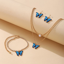 欧美跨境热销蝴蝶吊坠首饰套装3件套创意耳环项链手链组合套装