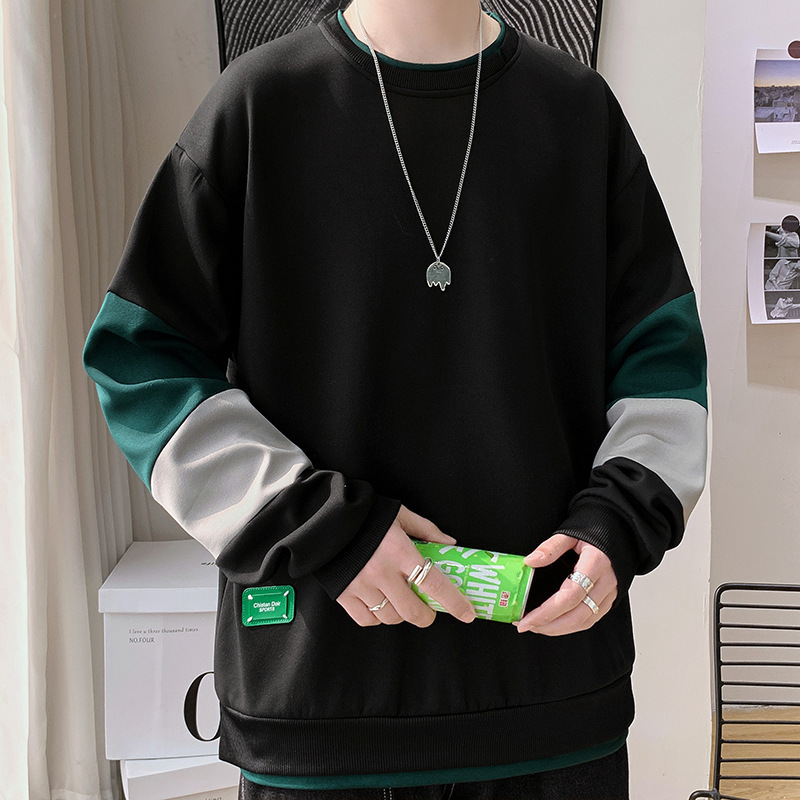 假两件圆领卫衣男春秋季潮牌宽松青少年长袖t恤初中高中学生上衣