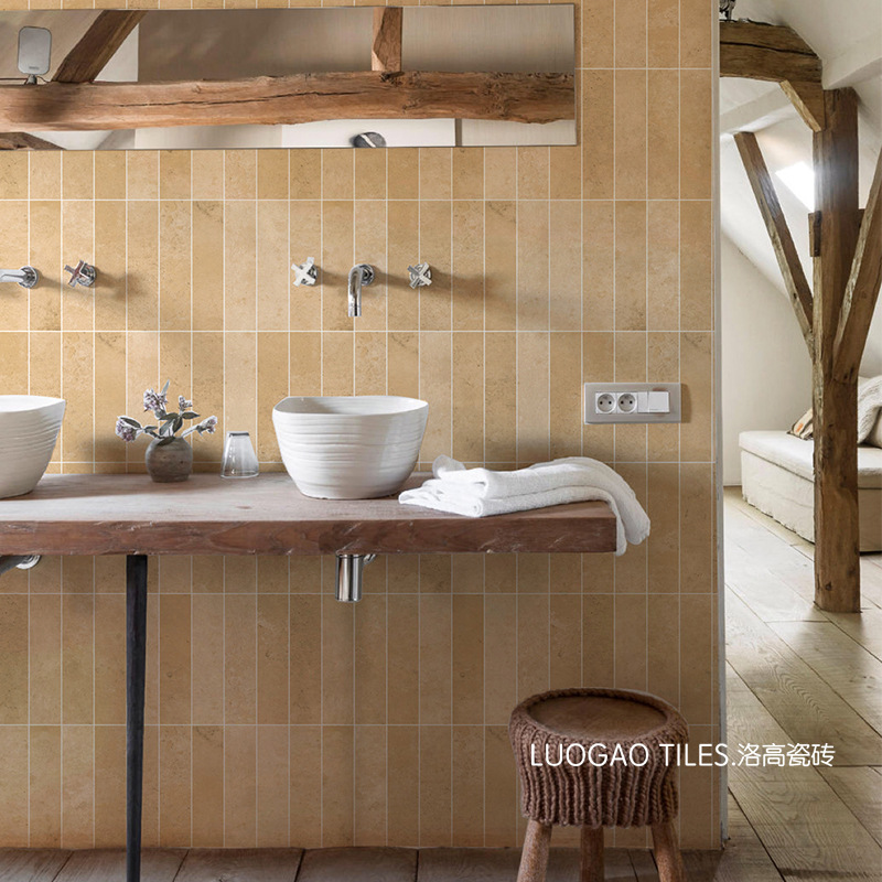 中古风侘寂陶土色长条砖卫生间瓷砖浴室咖啡饮品店商业民宿墙地砖