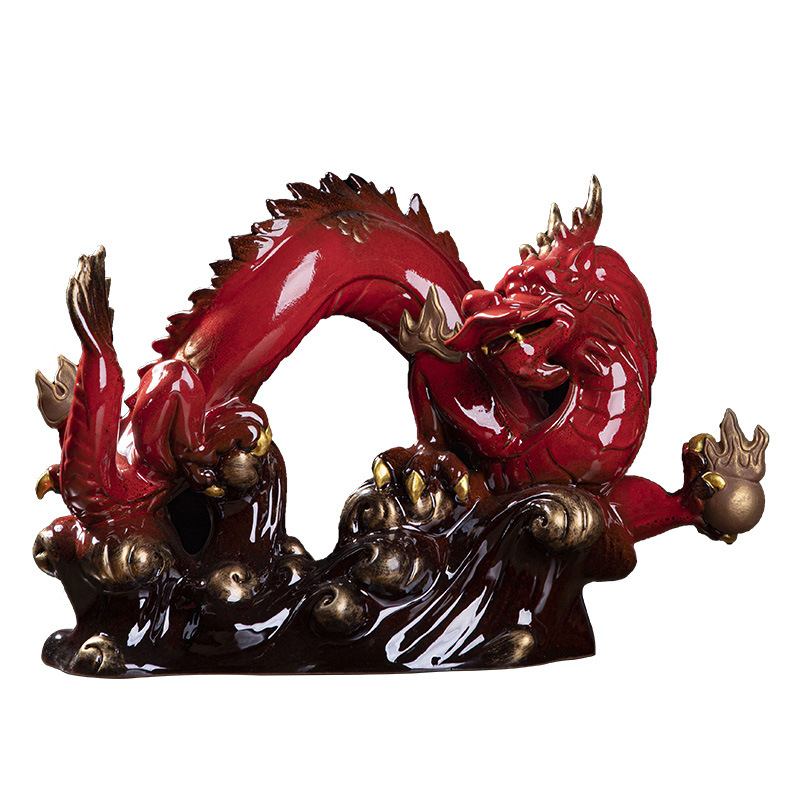 Large Ornaments Zodiac Dragon Lucky Company Enterprise Dragon Year Gift Ceramic Office Antique Shelf Living Room Decorations
