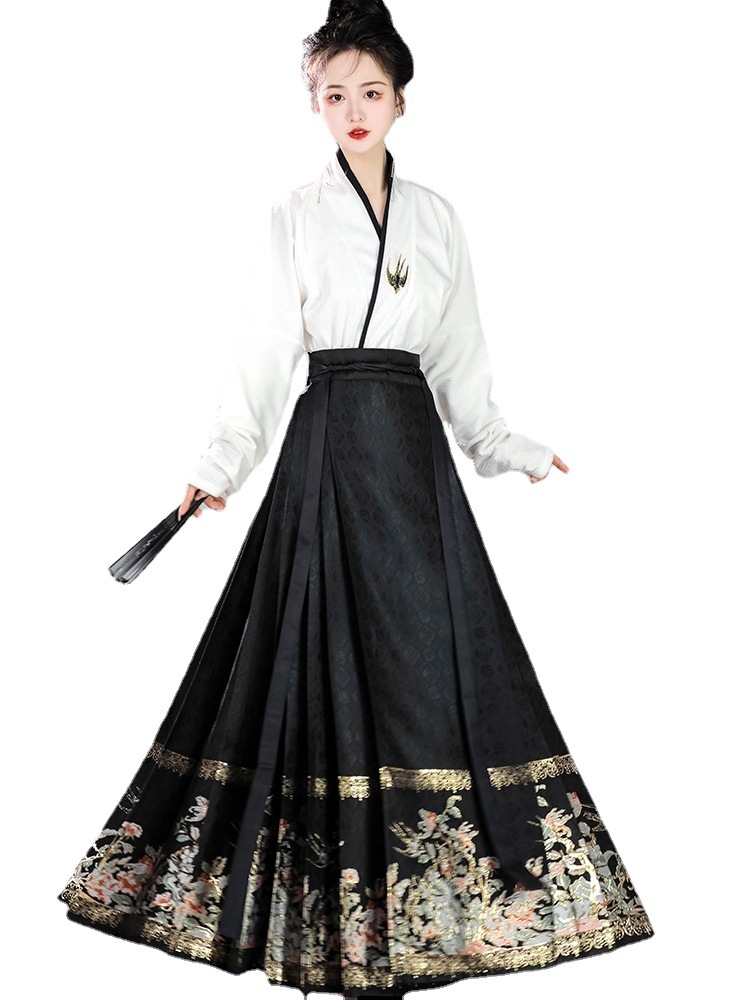 Mu Xia Ming Han Clothing [Auspicious Spring] Improved Aircraft Sleeve New Chinese Style Horse-Face Skirt Women's Daily Suit