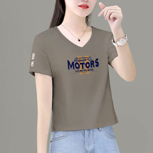咖色v领短袖t恤女2024夏装新款韩版小个子时尚宽松显瘦短上衣