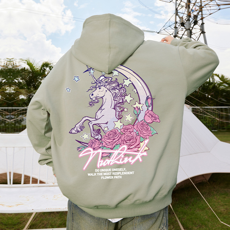 国潮街头保暖420g重磅独角兽卫衣男连帽宽松加绒加厚潮牌大码外套