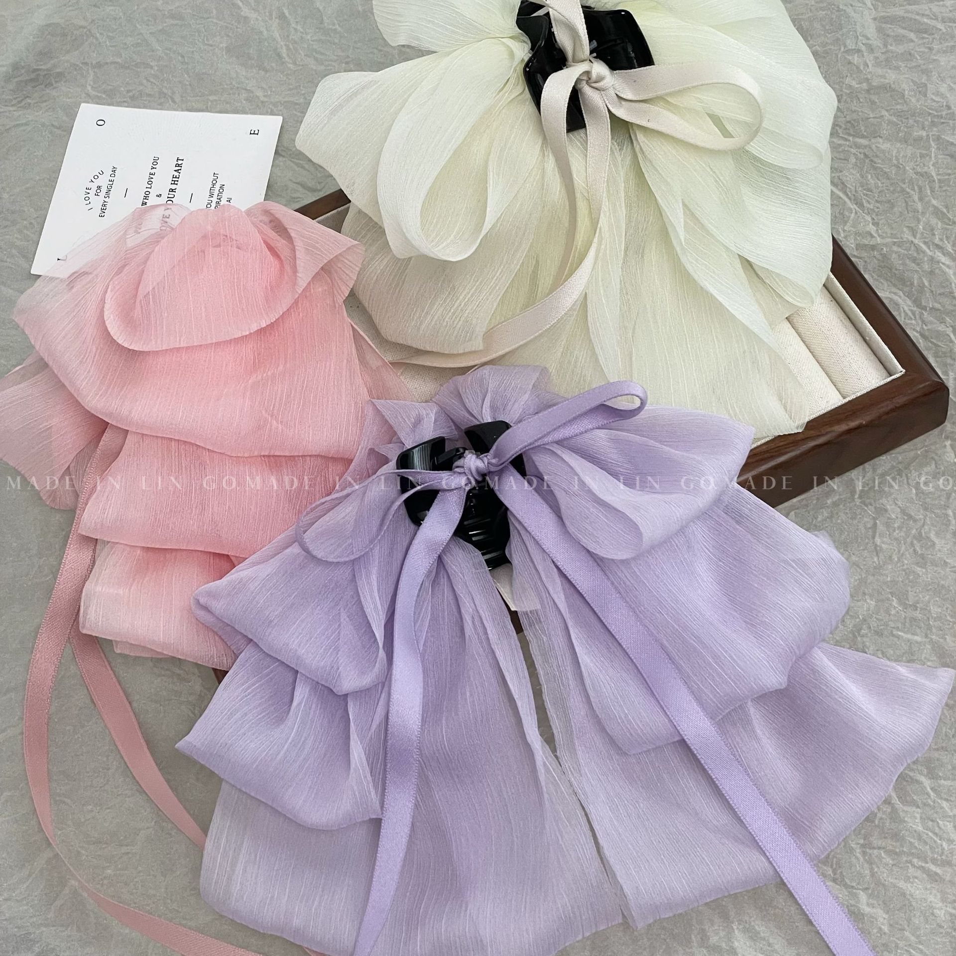 French Gentle Bow Hairpin Elegant Hair Volume Back Shark Clip High-Grade Chiffon Hair Clip Hair Accessories