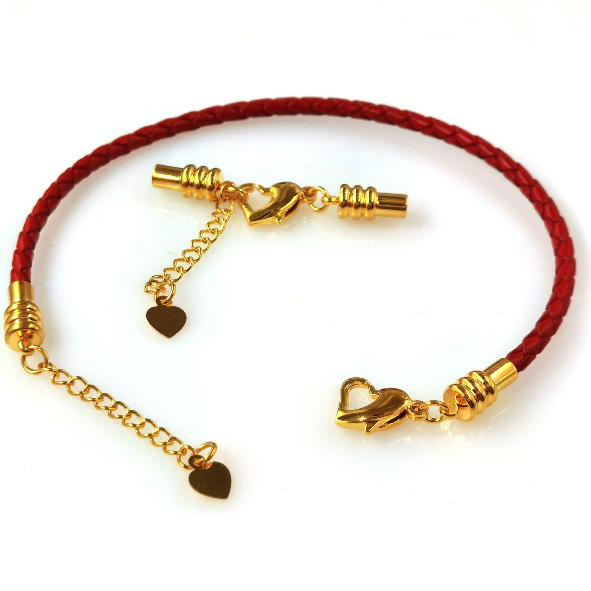 不锈钢绳扣螺纹吊桶金色心形龙虾扣吊桶手环diy皮绳手链连接扣