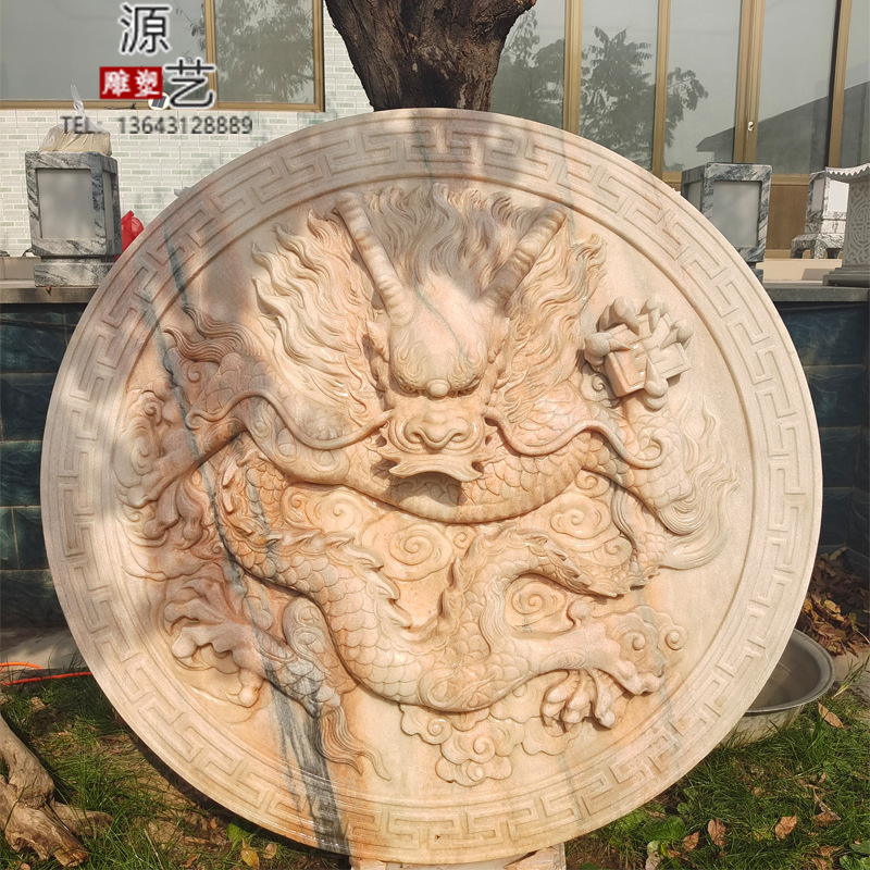 晚霞红石雕喷水水龙头浮雕墙壁挂件汉白玉石材雕塑别墅庭院摆件