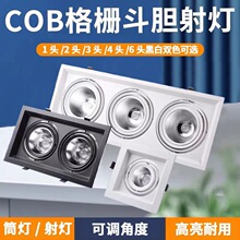 双头三头四头LED双头方形斗胆灯筒灯嵌入式射灯格栅网格葡萄架COB