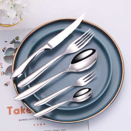 厂家批发刀叉304不锈钢牛排刀叉勺三件套 优雅镜面西餐餐具套装