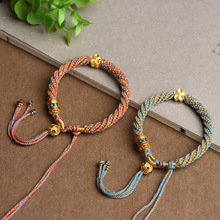 藏式diy手搓棉线手绳可穿唐卡文玩扎基拉姆中国风藏风编织手链
