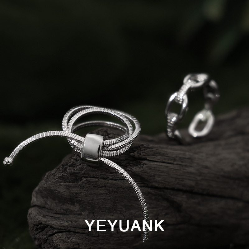 Yeyuan Kui Japanese Korean Style Simple Ins Versatile Personality Trendy Cool Silver Metal Texture Open Ring Bracelet for Women