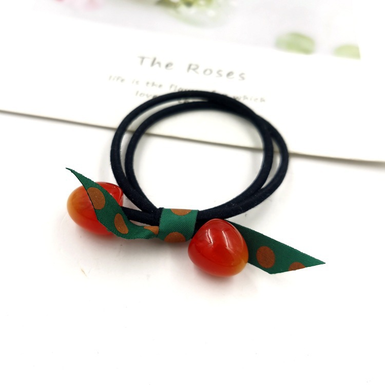 South Korea Dongdaemun Instagram Mesh Red Hair Ring Spring and Summer New Hair Band Female Jelly Cherry Hair Accessories Polka Dot Streamer Hair Tie Rope