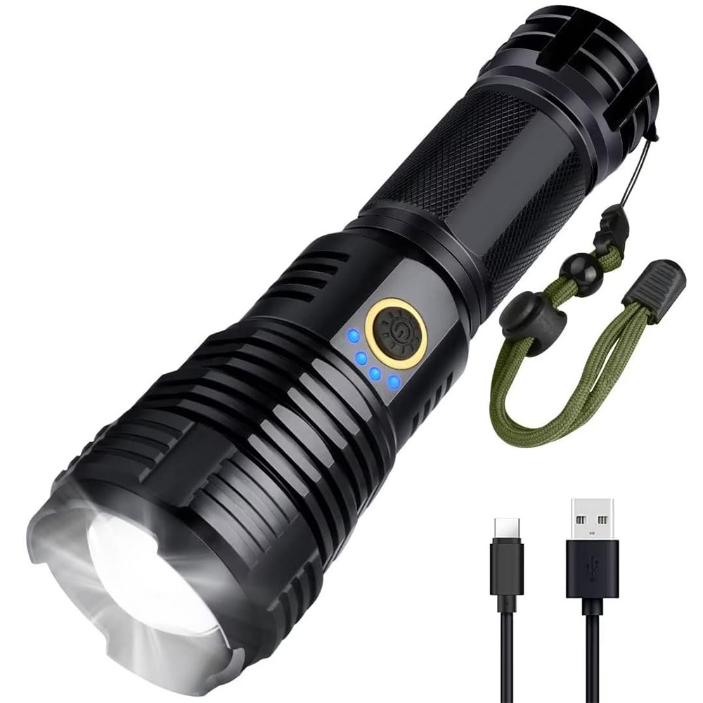 跨境新款伸缩变焦xhp70强光手电筒 led户外多功能充电照明手电筒