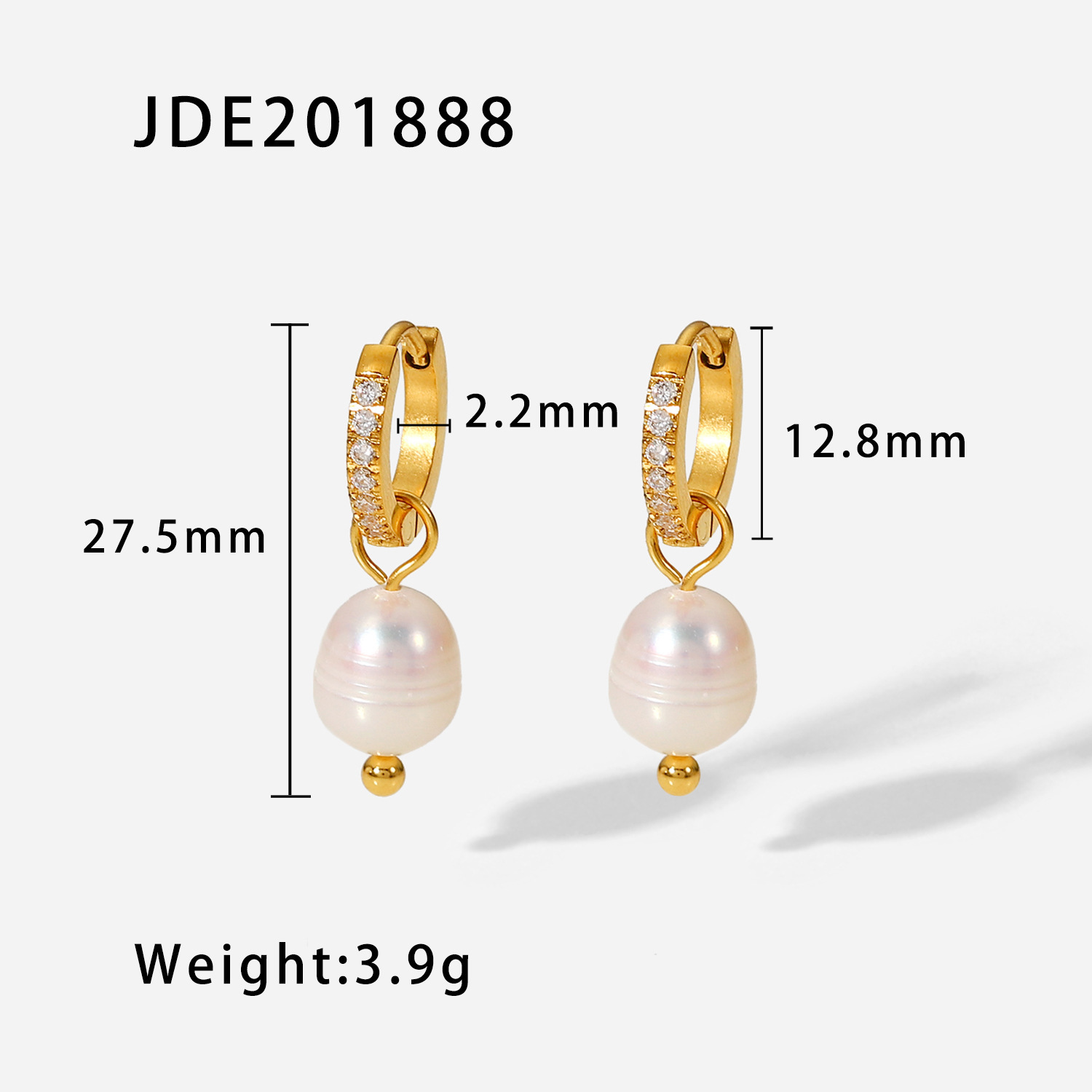 European and American Ins Style Net Red Same Style 18K Gold Stainless Steel Earrings Fashion Personality Pearl Earring Eardrop Women's Jewelry