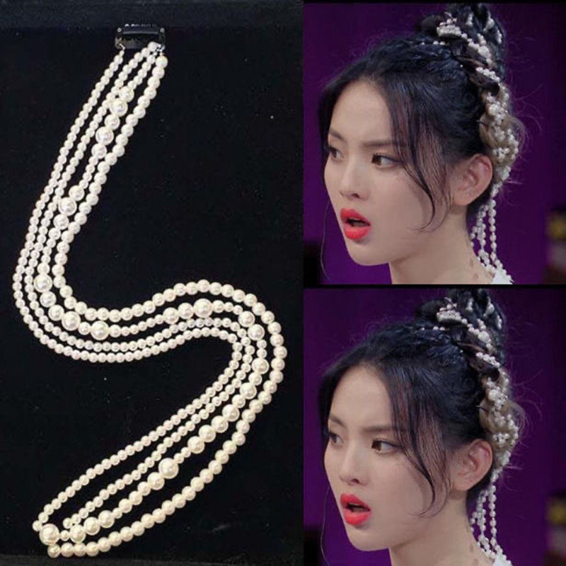 明星同款抖音编发器珍珠串珠发夹发带超仙少女ins流苏杨超越司藤