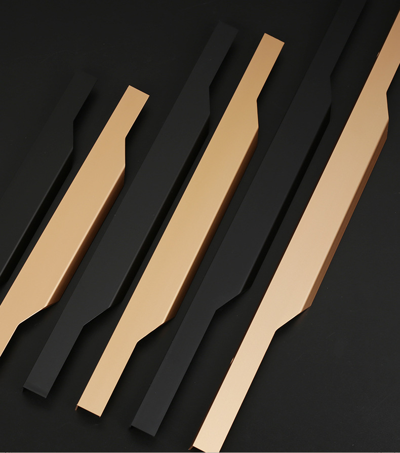 免开孔柜门隐形拇指拉手封边长把手黑色橱柜铝合金免开槽衣柜拉手