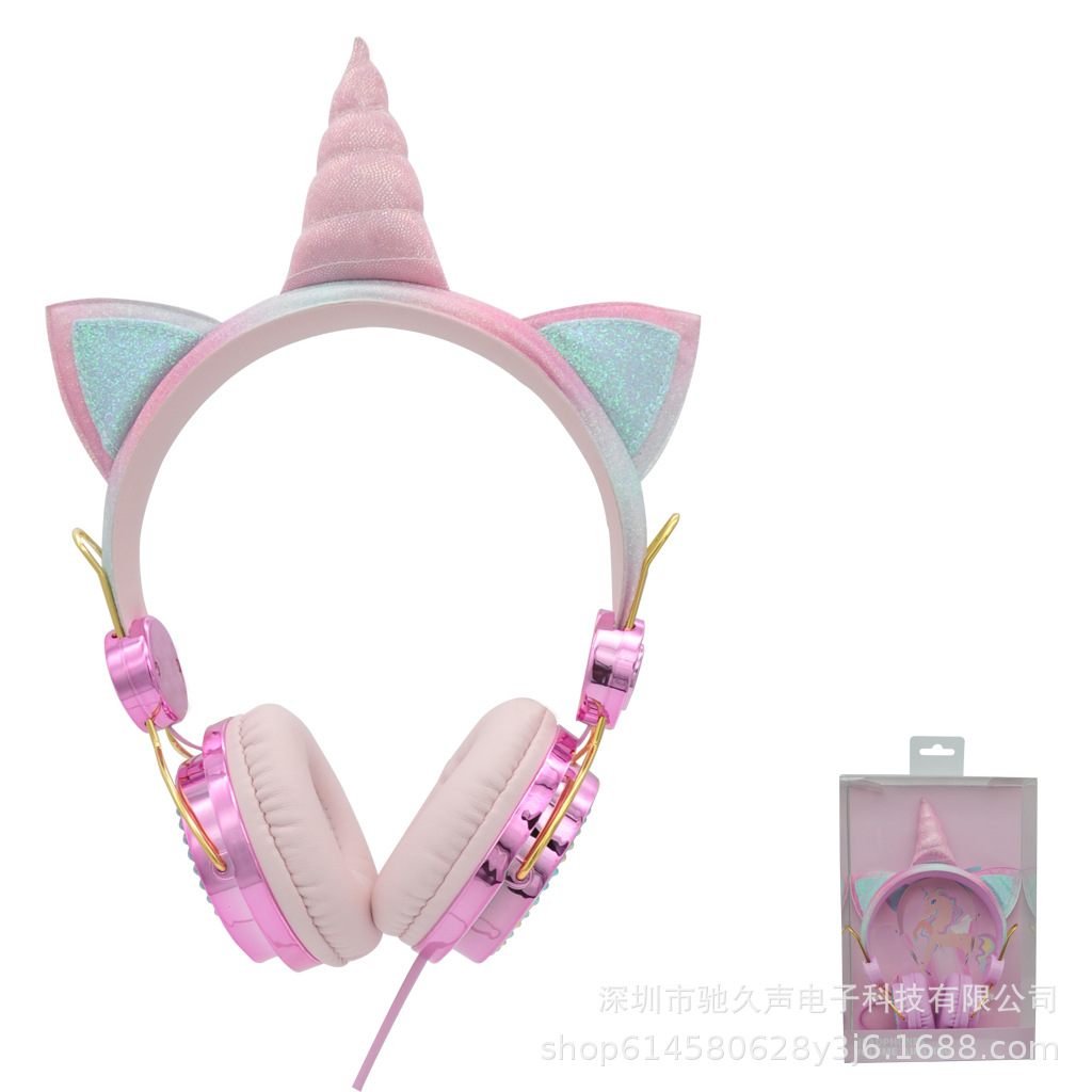 跨境电竞独角兽耳机 独角兽头戴式蓝牙耳机 儿童耳机电镀带麦克