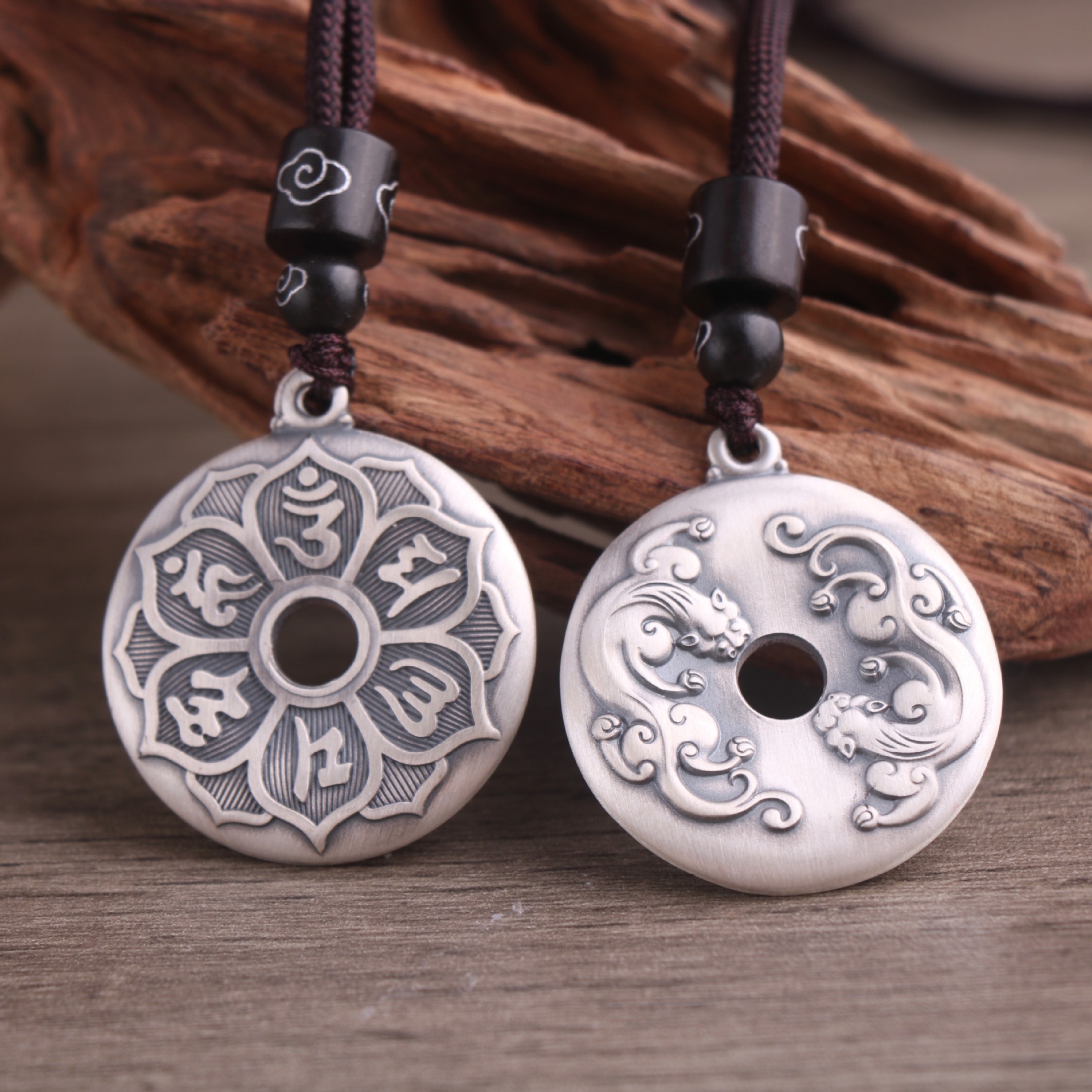 足银999平安扣吊坠 佛道教貔貅六字真言吊坠护身符纯银挂件实心款