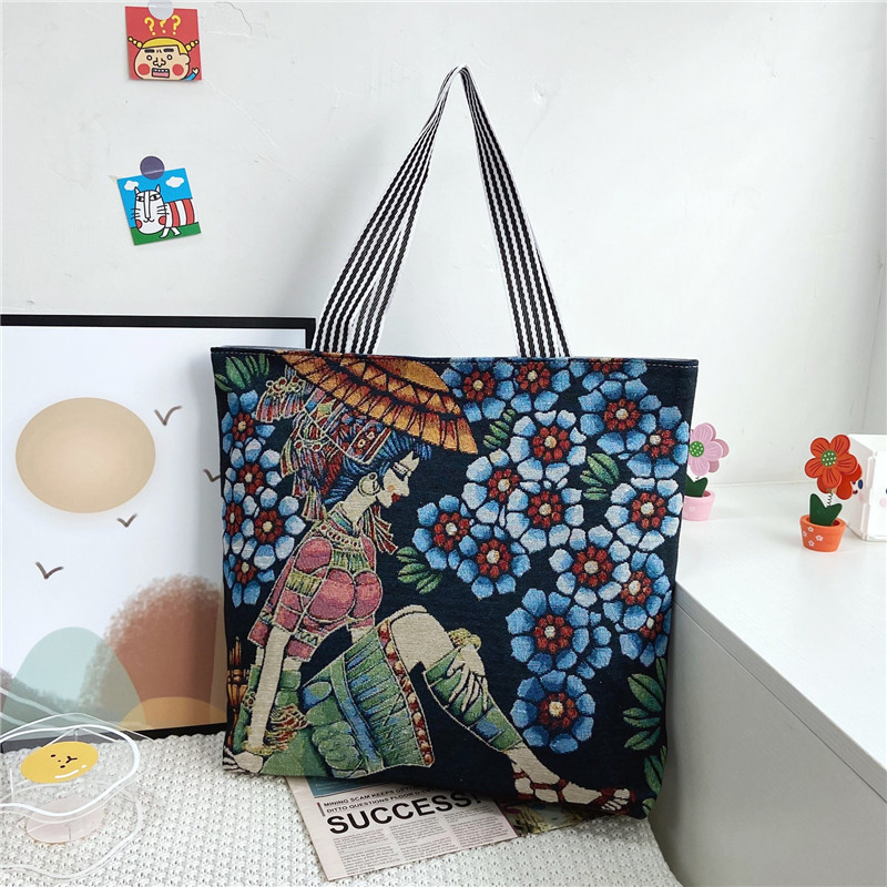 2022 New Painted European and American Retro Bags Women's National Fashion Underarm Tote Bag Women's Shoulder Canvas Bag