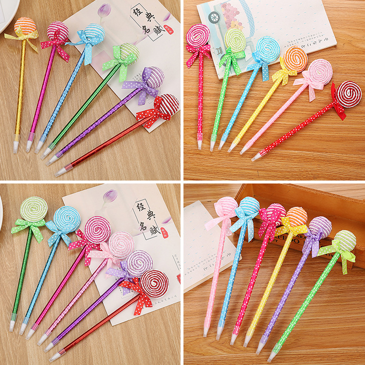 Student Ballpoint Pen Creative Cute Learning Stationery Cartoon Bow Candy Color Gift Lollipop Ballpoint Pen Factory