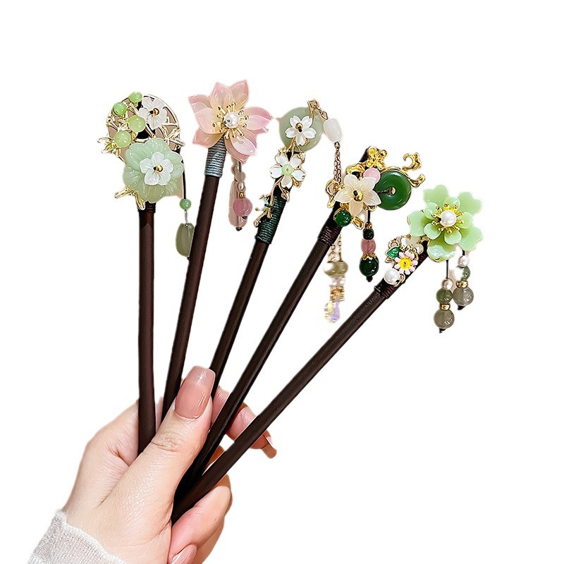 New Chinese Elegant Hairpin Tassel Buyao Hairpin High-Grade Simple National Style Modern Imitation Blackwood Updo Hair Accessories