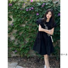 樱田川岛夏季新款日系飞飞袖连衣裙女公主裙甜美可爱黑色娃娃裙子