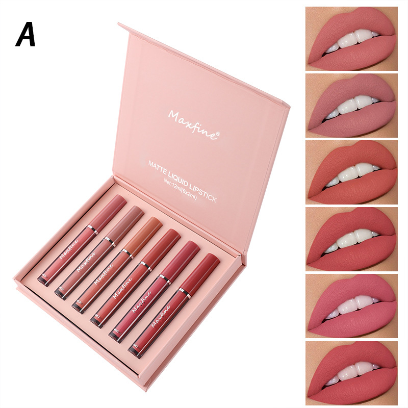 Cross-Border Makeup Maxfine Lipstick Kit Wholesale Lasting No Stain on Cup Waterproof Smear-Proof No Logo Foreign Trade