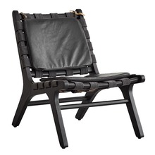 北欧复古风实木单椅真皮设计师休闲椅白蜡木小户型沙发椅