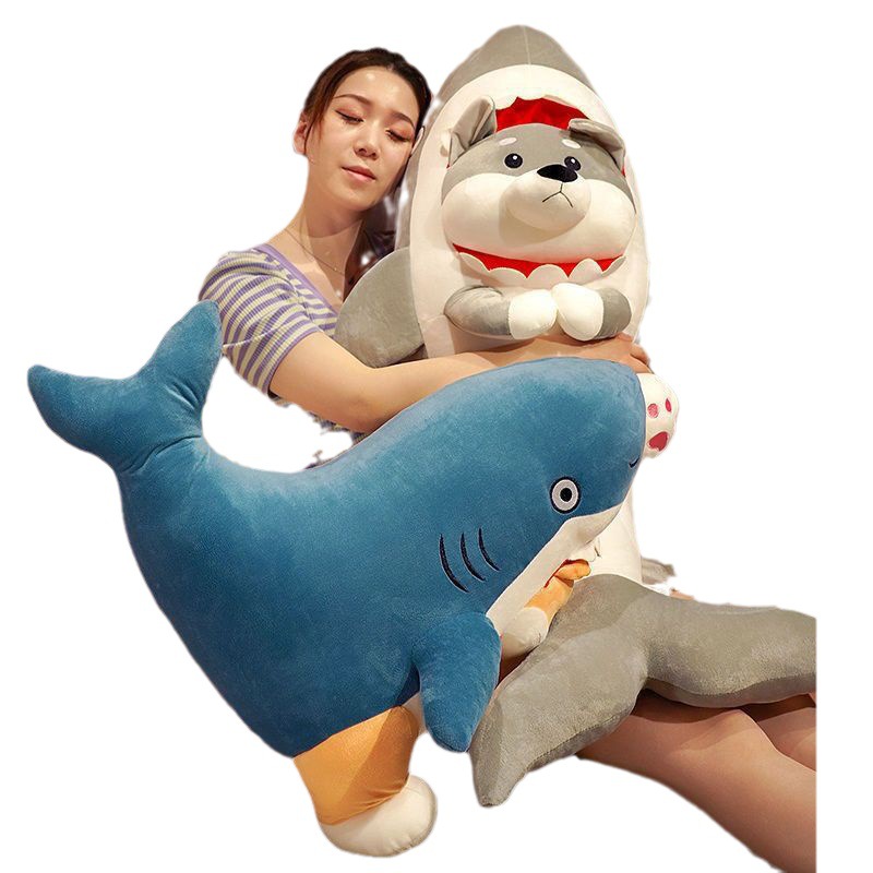 Dog Shark Doll Funny Plush Toy Sand Carving Shark Dog Ragdoll Pillow Girls Birthday Gifts Sleep Hug Doll