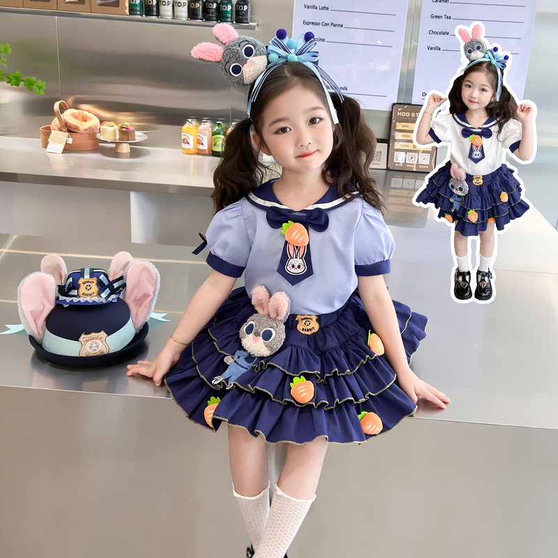 女童士尼公主裙夏季2024新款 朱迪cos衣服兔子警官夏装儿童套装款