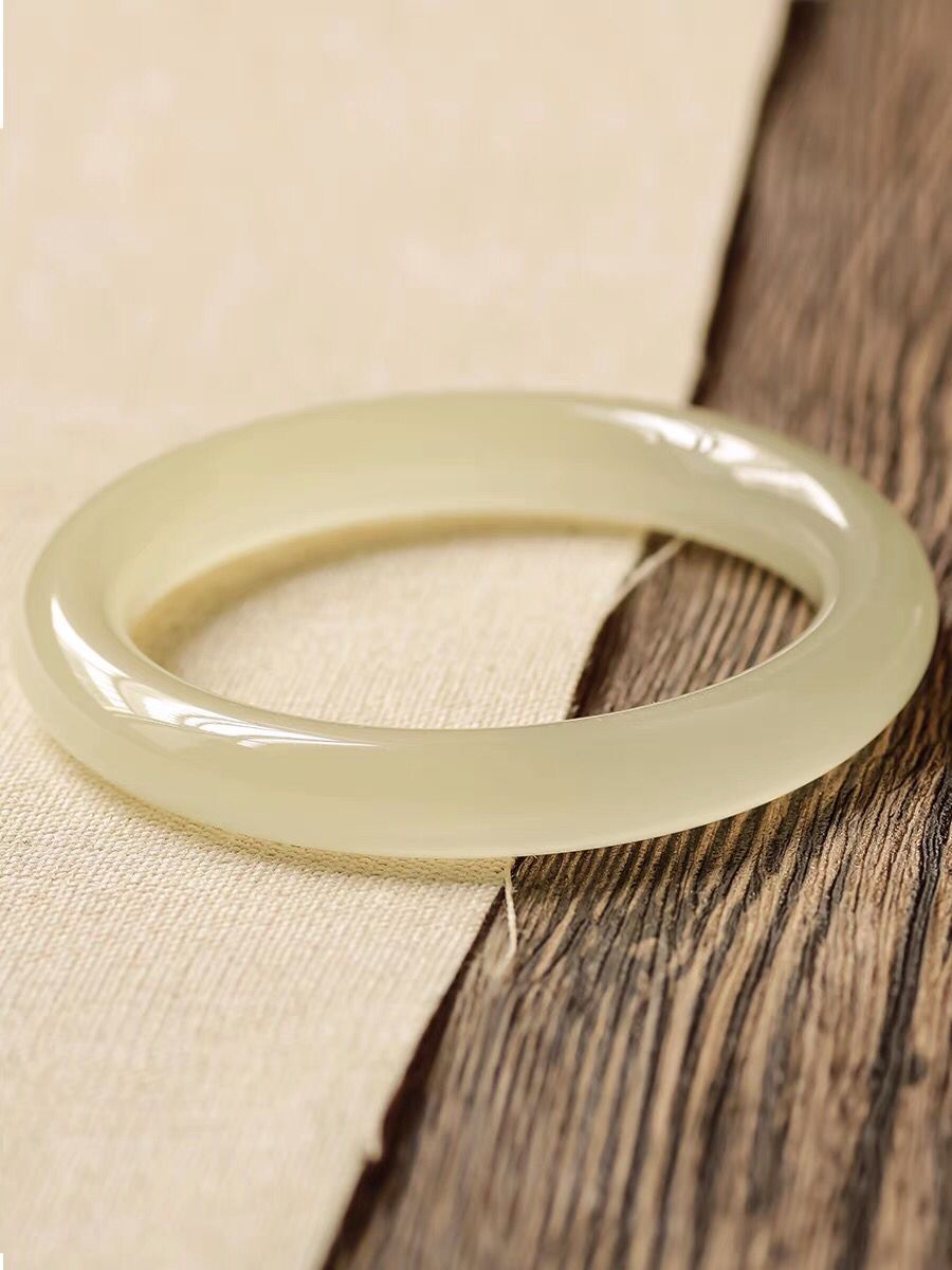 青白玉手镯女圆条冰种阿富汗玉镯子猫眼冰透浅绿圆镯 a货玉石手镯