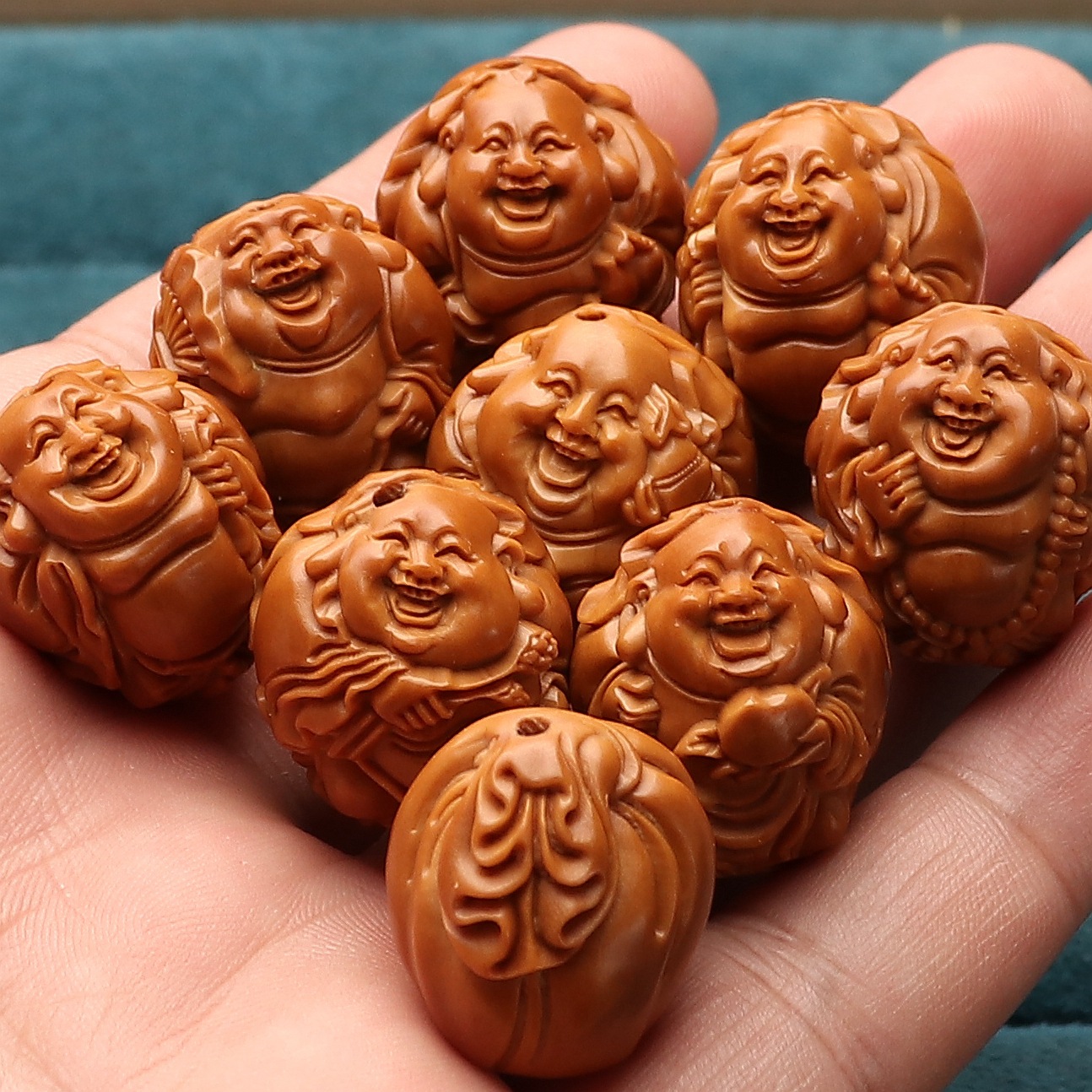 20尺寸橄榄核手串大籽荷叶弥勒核雕文玩把件橄榄胡短圆手工雕刻手