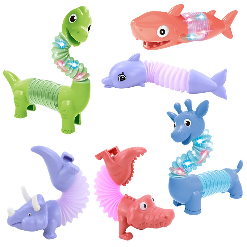 Cross-Border Hot Creative Dinosaur Extension Tube Toy Luminous Decompression Animal Stretch Tube Children Decompression Toy