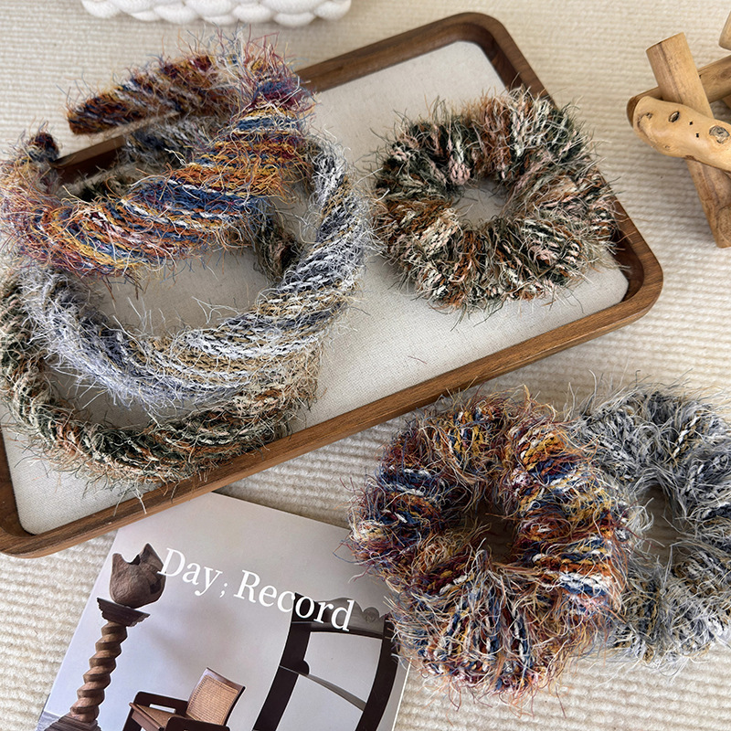 冬季混色马海毛线编织大肠发圈甜美发箍头绳发绳头箍网红发饰新款