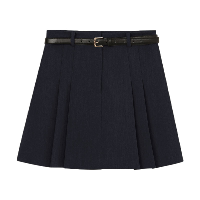 Han Xun Skirt Women's 2023 Early Spring New Arrivals Preppy Style High Waist Slimming Pleated A- line Skirt 19170