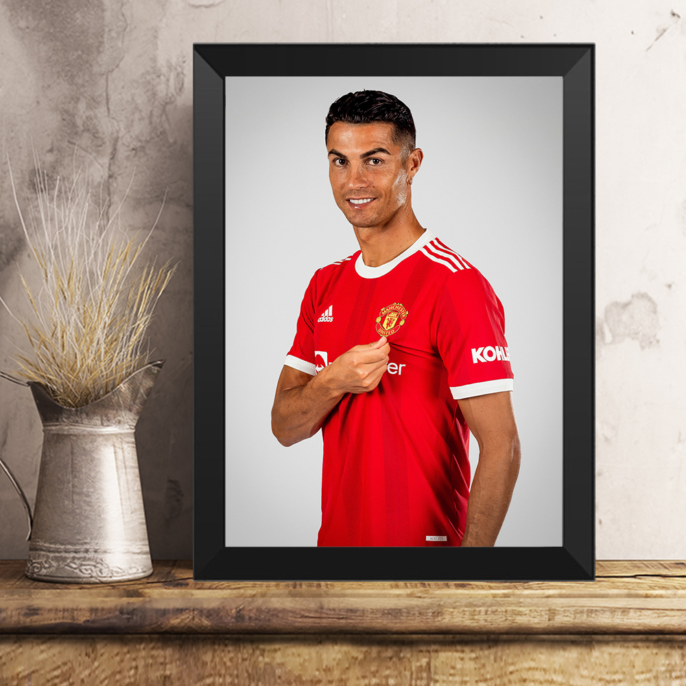 足球球星c罗装饰画 皇马尤文海报墙贴宿舍体彩店实木相框挂画摆台