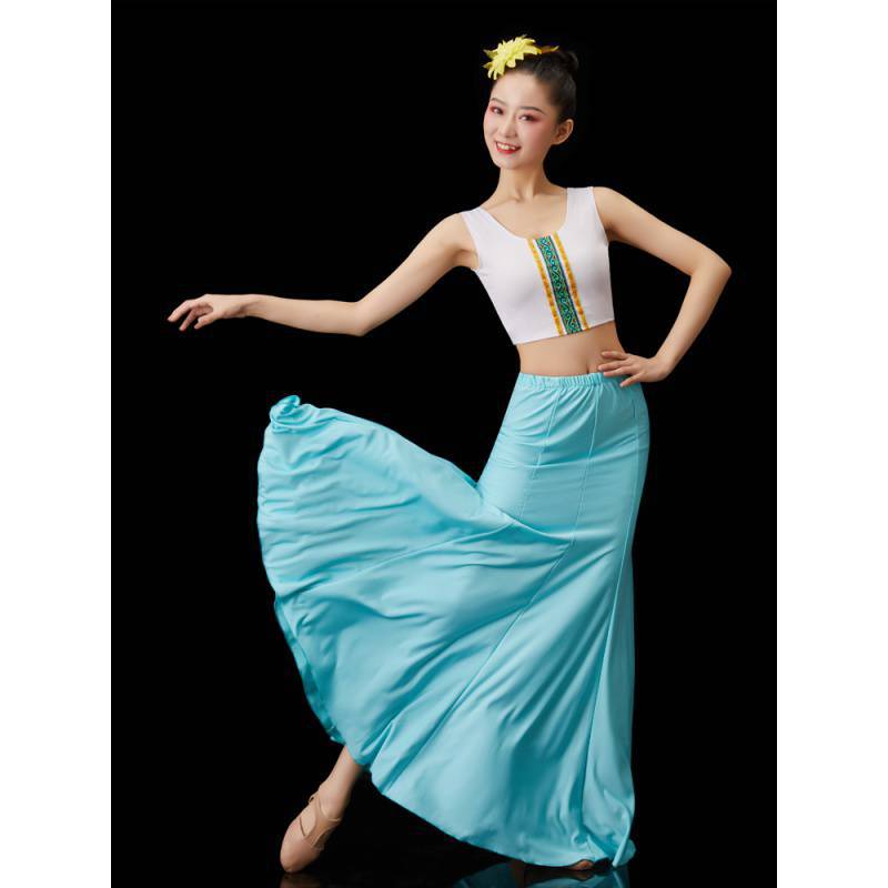 傣族舞蹈演出服练功裙表演服女傣族舞裙孔雀舞鱼尾半身裙艺考服装