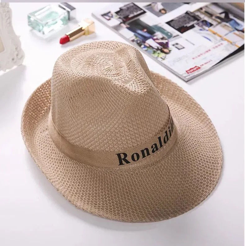 Summer Beach Straw Hat Foreign Trade Fedora Hat Upturned Eaves Top Hat Cowboy Hat Outdoor Sun Protection Sun Hat for Middle-Aged and Elderly People