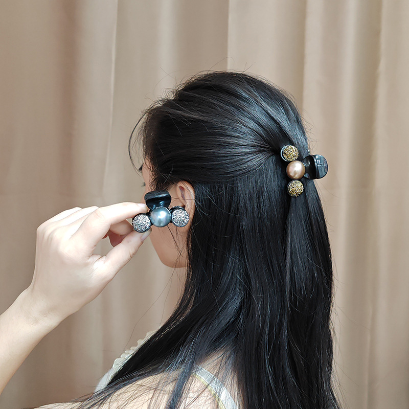 刘海贝珠闪锆网红抓夹高级珍珠秋冬小号头饰高马尾夹气质发夹发饰