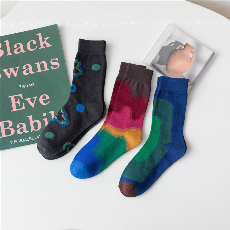 SocksBlue and Green Gradient Colorful Mid-Calf Length Korean Japanese Trendy Women's Mid-Calf Socks Spring and Autumn Cotton Socks Personality Internet Celebrity Socks