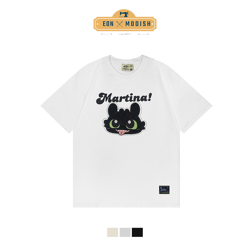 eon潮牌|新款实拍ac系列男女同款美潮圆领植绒绣宽松短袖t恤-阿里巴巴