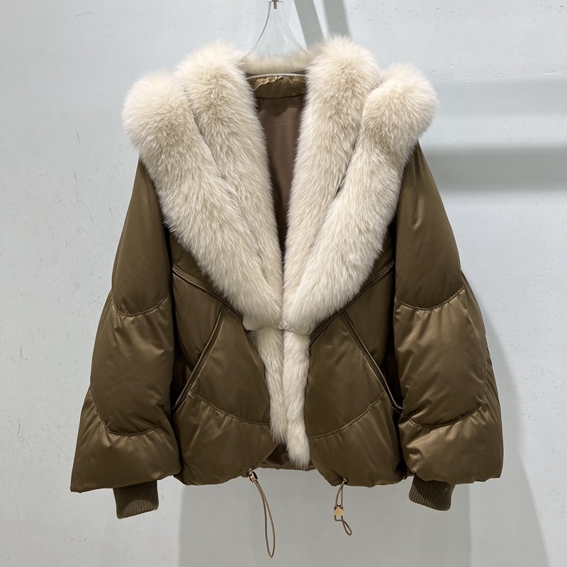 2023冬新短款狐狸毛皮草外套女鹅绒羽绒服面包服显瘦海宁时尚爆款